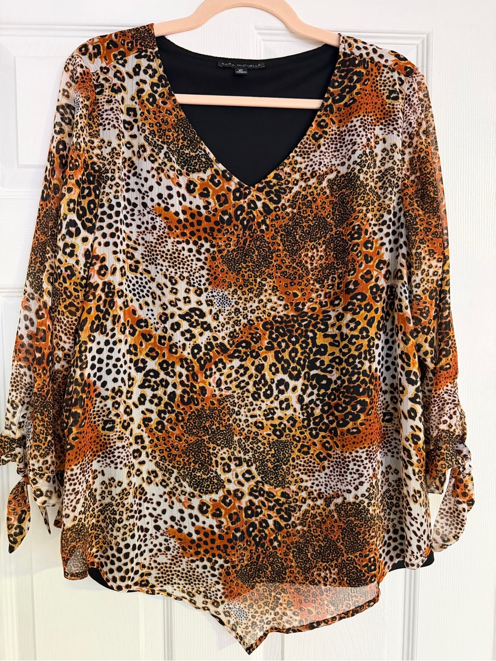 Sara Michelle Leopard Print V-Neck Blouse - Brown/Black/Cream